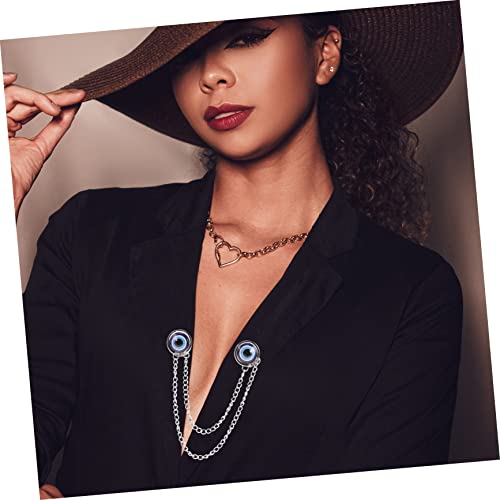 SAFIGLE Evil Eye Ketten Clip Brosche Herren Hemdkragen Anstecknadel Schmuck mit Silberner Kette für Shirt Schal Halstuch Modisch und Vielseitig von SAFIGLE