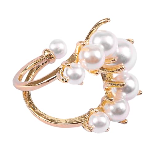 SAFIGLE Exquisiter Damenring mit Imitationsperle Offener Verstellbarer Alloy Ring Modischer Fingerschmuck Schlichtes Design Komfortabel und Vielseitig für Frauen und Mädchen von SAFIGLE