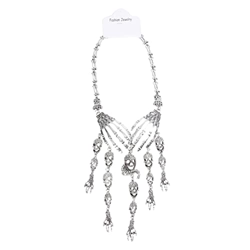 SAFIGLE Extravaganter Mehrlagiger Schädel Klobichkette Halloween Schmuck Silber Robustes Material Festliche Damen Halskette Auffällige Dekoration für Halloween Kostüm von SAFIGLE