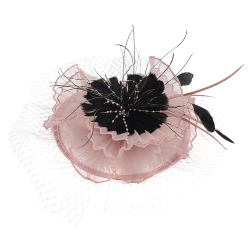 SAFIGLE Fascinator Haarschmuck für Damen Eleganter Kopfschmuck mit Abnehmbarem Clip und Haarband Teeparty Hochzeit Festival oder Karneval Federn und Netzdesign Nude von SAFIGLE