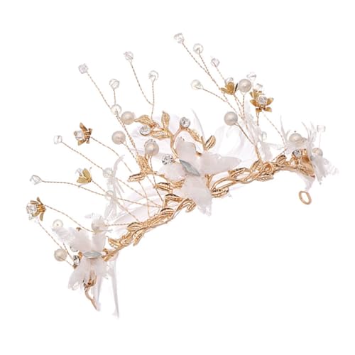 SAFIGLE Federkronstirnband Feen-tiara Hochzeit Haarreifen Braut Tiara Brautkrone Tiara-krone Für Frauen Golden von SAFIGLE