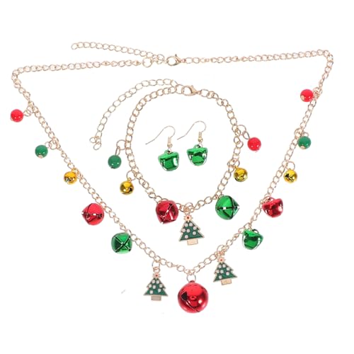 SAFIGLE Festliche Weihnachts schmuckset Damen Jingle Bell Ohrhänger Armband Halskette Farbblock Design Leicht Elegant für Feiertage Party Geschenk von SAFIGLE
