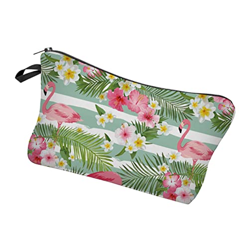 SAFIGLE Kulturbeutel mit Flamingo und Blumendruck Tragbare Kosmetiktasche Multifunktionale Reise Make Up Tasche für Damen Organizer mit Reißverschluss Kosmetik und Toilettenartikel von SAFIGLE