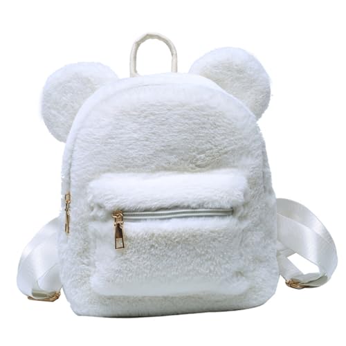 SAFIGLE Flauschiger Bär Ohren Rucksack für Mädchen Verstellbare Schultergurte Plüsch Tragetasche für Winter Outdoor Süße Umhängetasche für Reisen Schule Freizeit von SAFIGLE