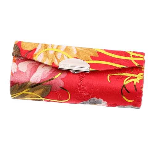 SAFIGLE Floral Stickerei Lippenstifthalter mit Spiegel Vintage Seide Kosmetiktasche für Tragbare Lippenstift Organizer Rot für Makeup und Kleine Gegenstände von SAFIGLE