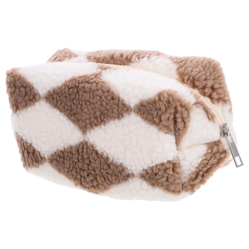 SAFIGLE Fluffige Kosmetiktasche mit Kariertem Muster Weiche Plüschoberfläche Multifunktionale Makeup Tasche für Damen als Reise Kulturbeutel und Stiftetui Stilvoll und Praktisch für Kalte von SAFIGLE