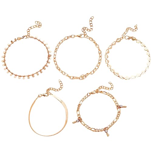 SAFIGLE Fußkettchen Damen Herz Anhänger mit Strass Verstellbares Schmuckstück aus Goldfarbenem Legierungs Fußkette für Strand Party und Alltag für Frauen von SAFIGLE