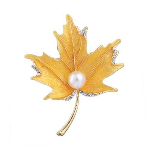 SAFIGLE Brosche in Ahornblattform Mit Strasssteinen Und Blattimitatperlen Eingelegte Brosche Schmuckzubehör Gelb von SAFIGLE