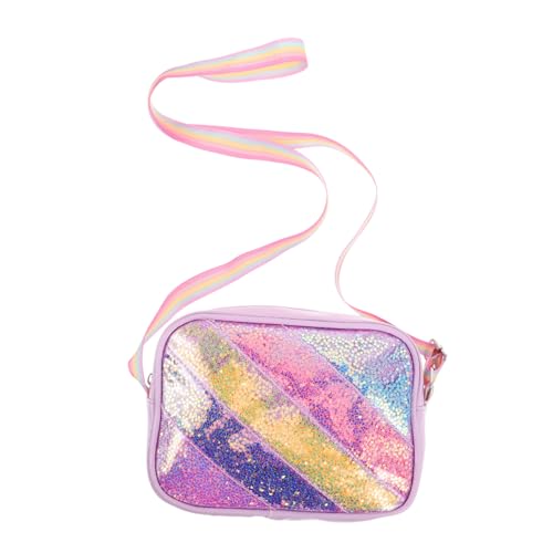 SAFIGLE Glitzernde Umhängetasche mit Sternenmuster Verstellbarer Riemen Leichte Cartoon Glitzertasche für Mädchen Schultertasche mit Regenbogen Herzdetails für Schule und Freizeit von SAFIGLE