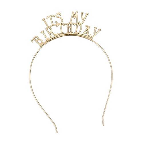 SAFIGLE Goldenes Haarschmuck Stirnband aus Legierung mit Druckdesign Geburtstagskopfschmuck für Partys Kreative Dekoration für Unvergessliche Feierlichkeiten von SAFIGLE