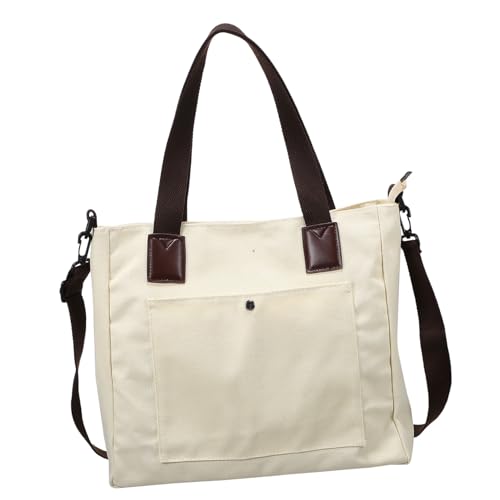 SAFIGLE Große Canvas Tote Bag Damen Schultertasche mit Hoher Kapazität Strapazierfähige Einkaufstasche aus Segeltuch für Strand Alltag und Reisen Weiße Leichte Umhängetasche von SAFIGLE