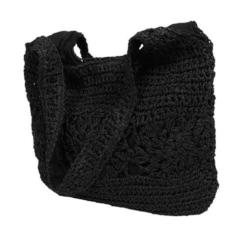 SAFIGLE Große Strohtasche Damen Strand Tasche Handgewebte Schultertasche mit Mehreren Fächern Leichtes Tragbar Organisierte Aufbewahrung für Sommerurlaub und Picknick Schwarz von SAFIGLE