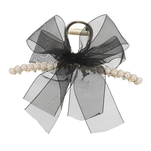 SAFIGLE Haarklammer Mit Kunstperlen Und Schleifenband Große Kralle Für Damen Haarstyling-zubehör Mit Netzdekor von SAFIGLE