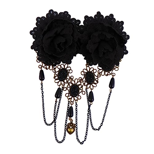 SAFIGLE Haarspange Mit Blumenspitze Stil Halloween Haarnadel Mädchen Gothic Quaste Blumen-Haarspange Kopfschmuck Damen Spitzenhut-Clip Mini-Kopfbedeckung Halloween-Haarspange von SAFIGLE