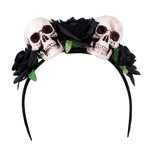 SAFIGLE Halloween Haarreif mit Künstlichen Rosenblumen und Schädelmotiv Leichtes Hautfreundliches Stirnband für Halloween Kostüm Karneval Fasching und Party Schwarzes Accessoire von SAFIGLE