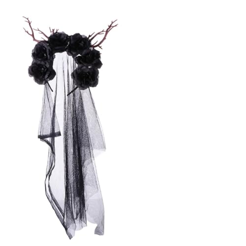 SAFIGLE Halloween Rentier Geweih Stirnband mit Künstlichen Blumen Leichter Waldzweig Haarreif für Party Cosplay und Halloween Deko Umweltfreundliches Material Bequem und Auffällig von SAFIGLE