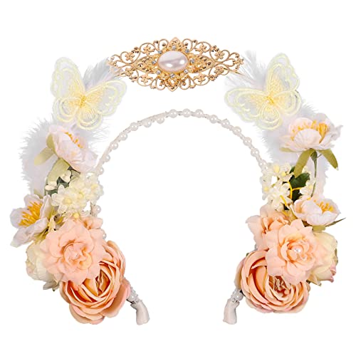 SAFIGLE Halo-Stirnband braut kopfschmuck Rosenkranz-Stirnband mit Blumenkranz Lolita-Haarreifen Krone der Göttin Haarschmuck für Damen Blumenkrone Blumenkopfschmuck Metall von SAFIGLE