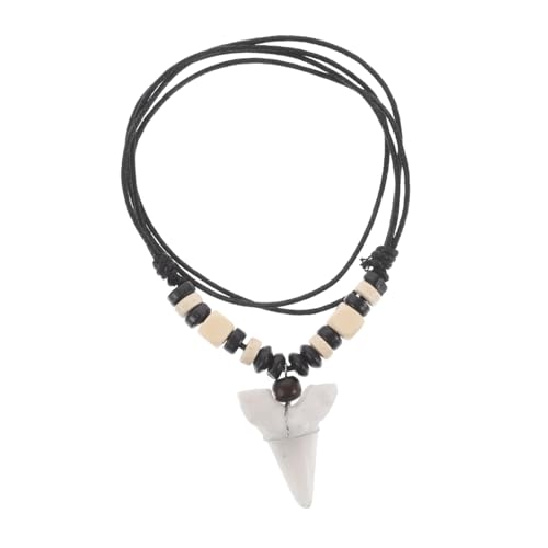 SAFIGLE Haifischzahn-halskette Mit Holzperlen-anhänger Geflochtenes Seil Verstellbare Kette Strand-surfer-accessoire Für Männer Und Frauen von SAFIGLE