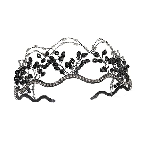 SAFIGLE Handgefertigte Brautkrone aus Kristallperlen Schwarzes Netz Design Langlebiger Haarschmuck für Hochzeit Festzug und Besondere Anlässe Geeignet für Damen und Brautjungfern von SAFIGLE