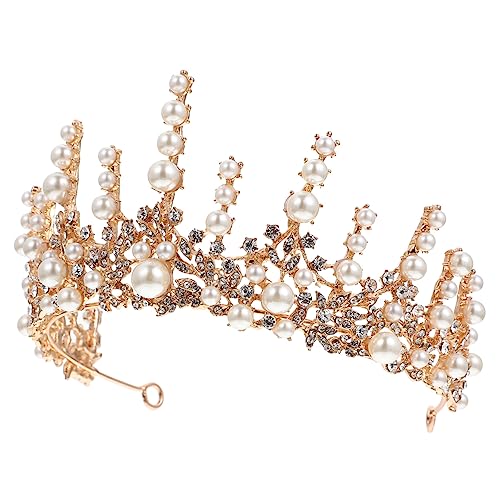 SAFIGLE Handgefertigte Perlen Hochzeitskrone mit Strassbesatz Eleganter Braut Haarschmuck Goldene Tiara für Damen Flexibel und Komfortabel Geeignet für Hochzeit und Festliche Anlässe von SAFIGLE
