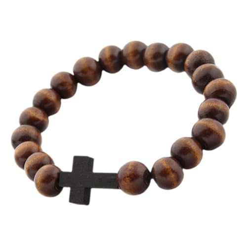 SAFIGLE Handgefertigtes Holzperlen Armband mit Kreuzanhänger Leichtes Langlebiges Schmuckstück für Damen und Herren Stilvolles Robustes Gebetsarmband Vintage Kreuz Design für Alltag und von SAFIGLE