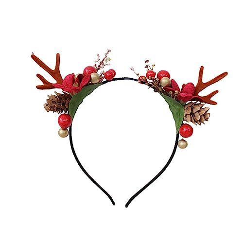 SAFIGLE Handgemachtes Mori Stil Stirnband mit Roten Elchgeweihen Weiches Stoffmaterial nicht Verblassend Festliche Haarspange für Frauen Geeignet für Weihnachtsfeiern Karneval und von SAFIGLE