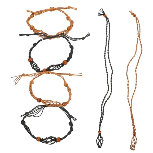 SAFIGLE Handgewebte Verstellbare Netz halskettenhalter aus Natürlichem Stein mit Armbändern in Schwarz und Kaffee DIY Schmucknetz für Damen und Herren von SAFIGLE