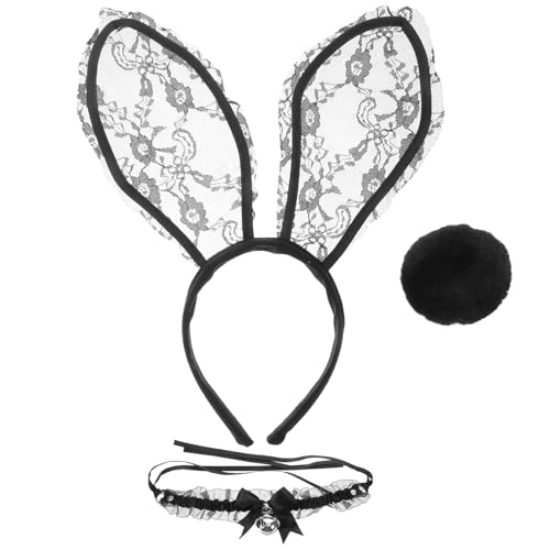 SAFIGLE Hasenohren Stirnband Schwarze Spitze Hasenkostüm Hasenohren Für Frauen Party Cosplay Ostern Haarschmuck von SAFIGLE