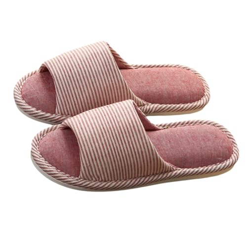 SAFIGLE Haushalts baumwollhausschuhe Damen Rutschfeste Indoor Slipper mit Streifenmuster Langlebig Atmungsaktiv Geeignet für Jahreszeiten Modische Komfort pantoffeln von SAFIGLE