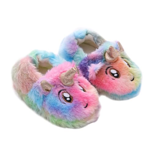 SAFIGLE Hausschuhe mit Rutschfester Sohle Warme Plüschpantoffeln mit Einhorn motiv Weiche Leichte Winter Hausschuhe für Mädchen Innenfutter aus Bunter Imitationskaninchenwolle von SAFIGLE