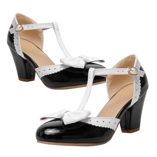 SAFIGLE High Heel Sandalen Damen Sommer Bowknot Schleife Runde Spitze Flacher Absatz Stilvolle Mode Sandaletten Schwarz von SAFIGLE