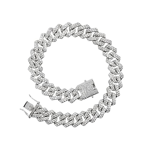 SAFIGLE Hip Hop Herren Armband mit Strass Silberne Kubanische Link Kette Leichtes und Langlebiges Schmuckstück für Partys und Alltag von SAFIGLE