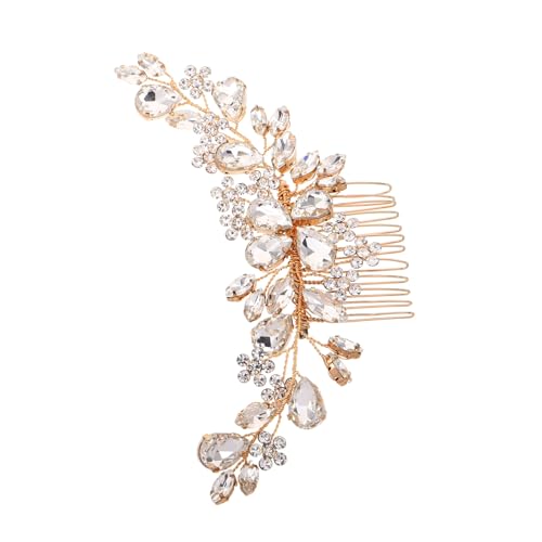 SAFIGLE Hochwertiger Hochzeit Haarkamm mit Funkelnden Strasssteinen Stilvoller Brautschmuck Haaraccessoire für Frauen Goldfarbener Haarschmuck für Hochzeit und Party von SAFIGLE