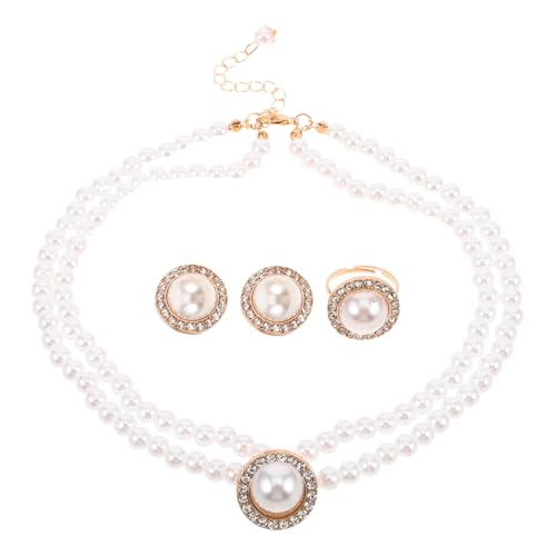 SAFIGLE Imitation Pearl Schmuckset für Damen mit Strass Vintage-set Halskette Ohrringe Ring Stilvoller Brautschmuck für Hochzeit Formelle Anlässe und Tägliches Tragen von SAFIGLE
