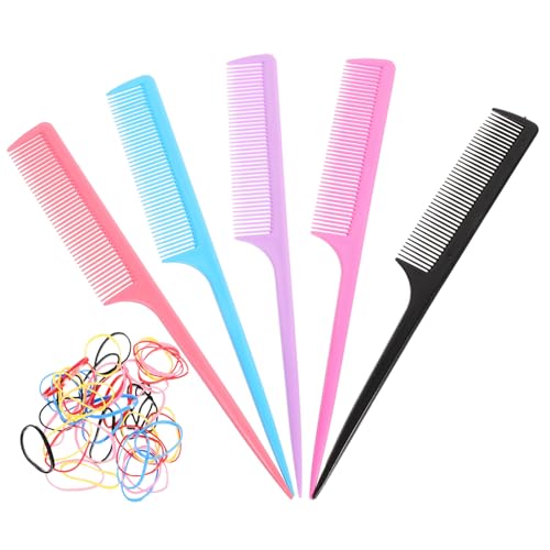 SAFIGLE Kamm mit Spitzen Stielkämmen und Bunten Haargummis Robustes Friseur Zubehör zum Schmerzfreien Entwirren und Styling Leicht und Tragbar für Herren und Zufällige Zufällige Farbe von SAFIGLE