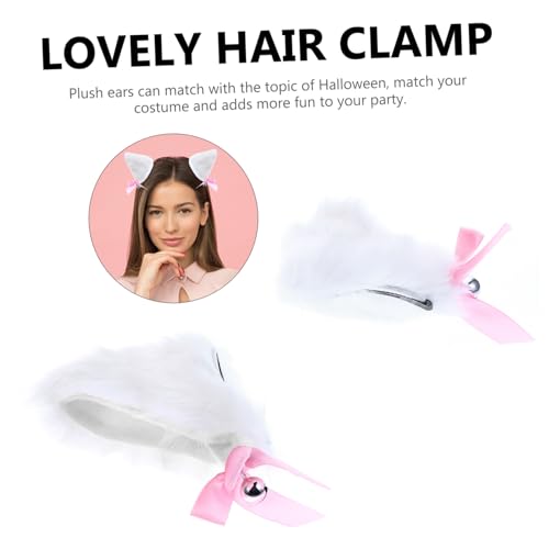SAFIGLE Katzenohren Haarklammer Plüsch Weiß Cosplay Party Haarschmuck für Damen Fasching Kostüm Zubehör Niedliche Ohr Accessoires für Halloween und Karneval Eleganter Look für Verschiedene von SAFIGLE