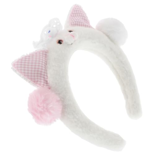 SAFIGLE Katzenohren-Kopfbedeckung Cartoonstirnband Pompom Stirnband Zubehör für Tierhaare Make -up -Stirnband neues jahr haarband ostern haarband Zubehör für Katzenkostüme Plastik Weiß von SAFIGLE