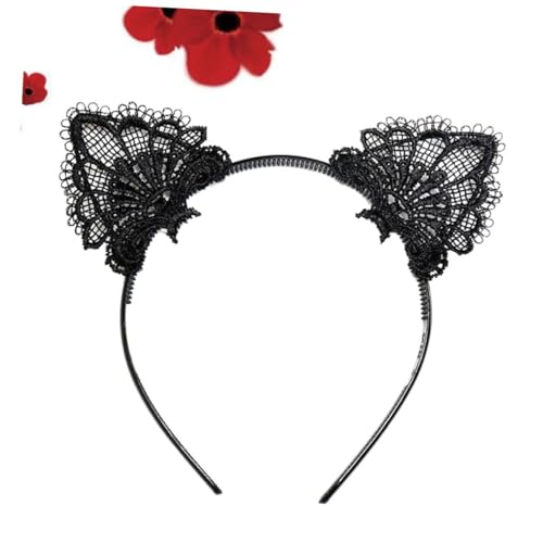 SAFIGLE Katzenohren-haarband Ohrhaarreif Spitzenhaarreif Haarreif Für Damen Mädchen Party Kostümball Schwarz von SAFIGLE