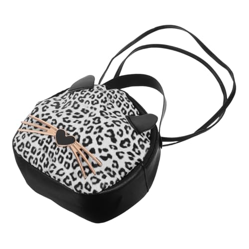 SAFIGLE Kleine Runde PU Umhängetasche mit Kreativem Leopardenmuster und Katzenohren Damen Schultertasche mit Großem Fassungsvermögen Strapazierfähiges Material für Freizeit Einkaufen und von SAFIGLE