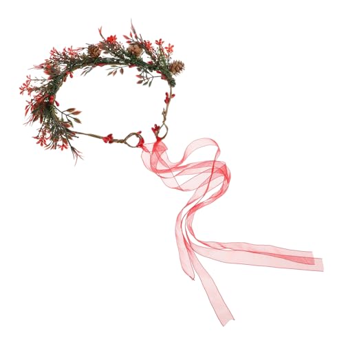 SAFIGLE Kranz Haarschmuck Wenn Waldhochzeitskranz Weihnachtskrone Form Künstlich Stirnband Rosa Königin Reif Perlen Waldgirlandenkrone Prinzessin Braut Modern Kopfbedeckung Rot Plastik von SAFIGLE