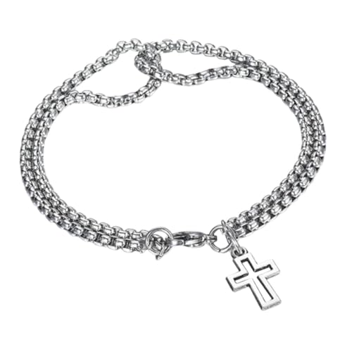 SAFIGLE Edelstahl Armband Mit Kreuzanhänger Für Herren Doppellagiges Poliertes Design Stilvolles Herrenarmband Langlebig Und Modisch Für Jeden Anlass von SAFIGLE
