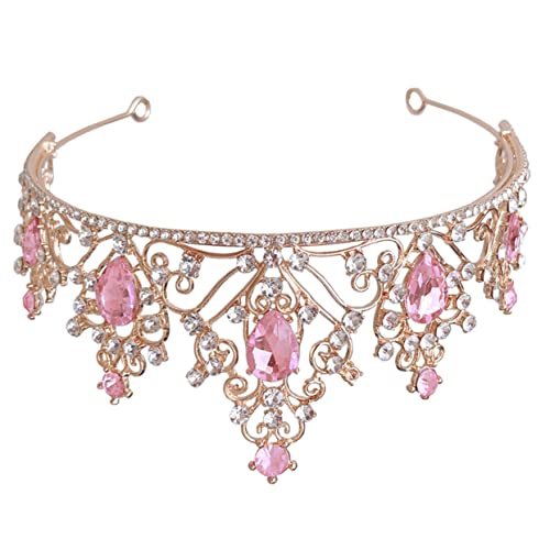 SAFIGLE Kristallkrone Junggesellin Prinzessin Diademe Party Hochzeit Tiara Haarschmuck Für Die Braut Brautjungfernzubehör Für Frauen Kronen Braut- Krone Kopfbedeckung Strass Rosa von SAFIGLE