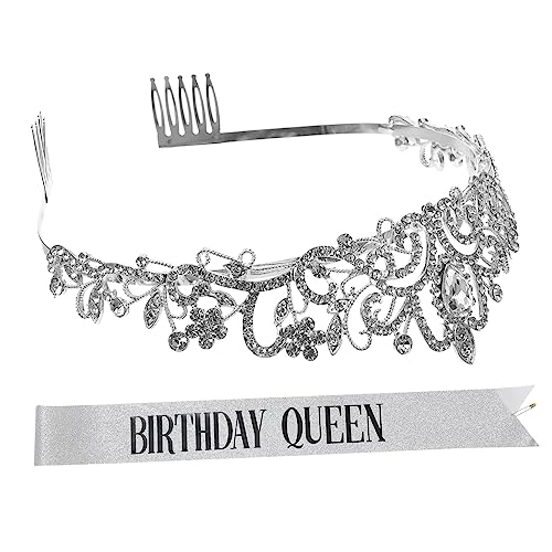 SAFIGLE Kronenschultergurt Tiaras Party Tiara Geburtstagsschärpe Und Tiara Für Frauen Party-stirnband Mit Schärpe Party Schärpe Party Haarband Geburtstagsfeier Krone Silber Legierung von SAFIGLE