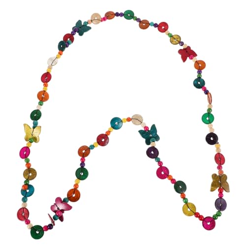 SAFIGLE Lange Boho Halskette Damen Handgefertigte Kokosnuss Muschel Perlenkette Mehrlagiger Holzperlen Choker mit Schmetterlingsanhänger Langlebiger Sommer Schmuck für Vielseitiges von SAFIGLE