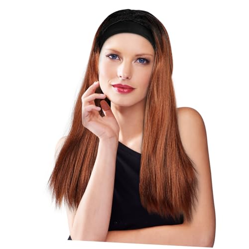 SAFIGLE Lange Gerade Perücke mit Schwarzem Stirnband Hitzebeständiger Synthetischer Haarersatz Sanft Hautfreundlich Verwicklungsfrei für Damen Alltag Party Cosplay und Besondere Anlässe von SAFIGLE