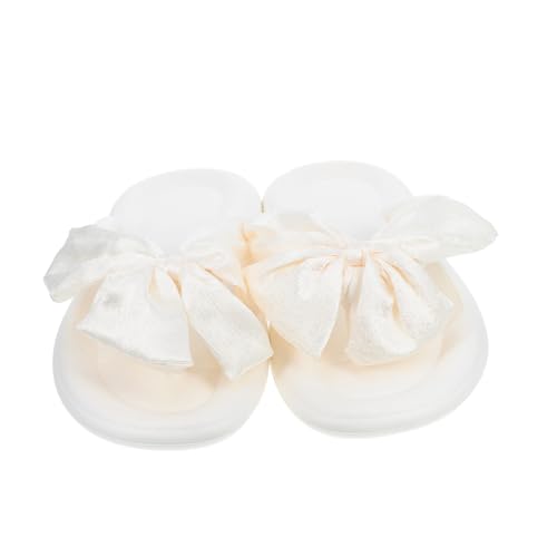 SAFIGLE Leichte Damensandalen mit Großer Schleife Weiße Flatform Sommerschuhe aus Seide Weiche Rutschfeste Sohlen Offene Zehen Modische Slip Pantoletten für Strand Hochzeit Urlaub Alltag von SAFIGLE