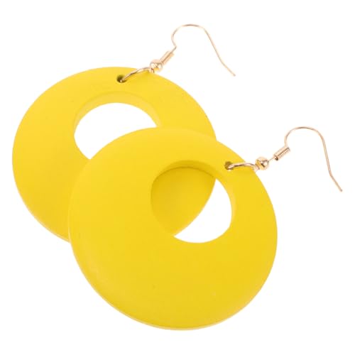 SAFIGLE Leichte Holzohrringe Damen Rundes Design Große Gelbe Tropfen Hängend Statement Schmuck für Party Alltag von SAFIGLE