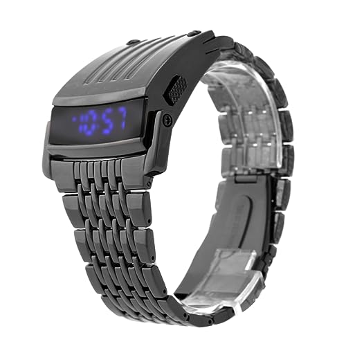 SAFIGLE Herren Led Digitaluhr Mit Edelstahl Und Legierungsband 30m Blaues Led Display Modisches Design Für Herren Digitale Armbanduhr Für Alltag Und Sport von SAFIGLE