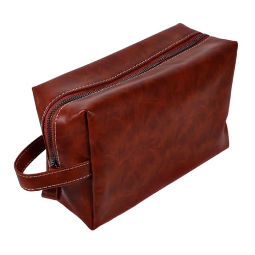 SAFIGLE Kulturbeutel Für Männer Aus Pu-Leder Tragbar Und Kompakt Großer Fassungsvermögen Für Reise Und Outdoor-aktivitäten Mit Reißverschluss Vintage-Design von SAFIGLE