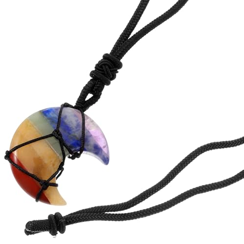 SAFIGLE Mond Anhänger Halskette Damen Bunter Natürlicher Stein Mond Schmuck Handgefertigt Geflochtenes Netz Modisches für Geburtstag Valentinstag Muttertag von SAFIGLE